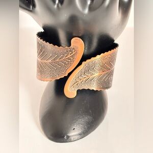 Vintage MCM Copper Cuff Bracelet with Leaf & Swirl Design